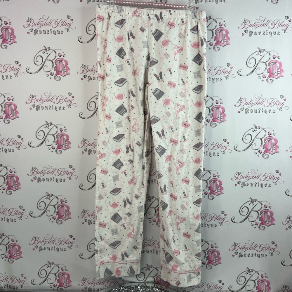 La Vie En Rose pants tea cozy candles 🕯️ books 📕 Pink and Gray Pajama Pants